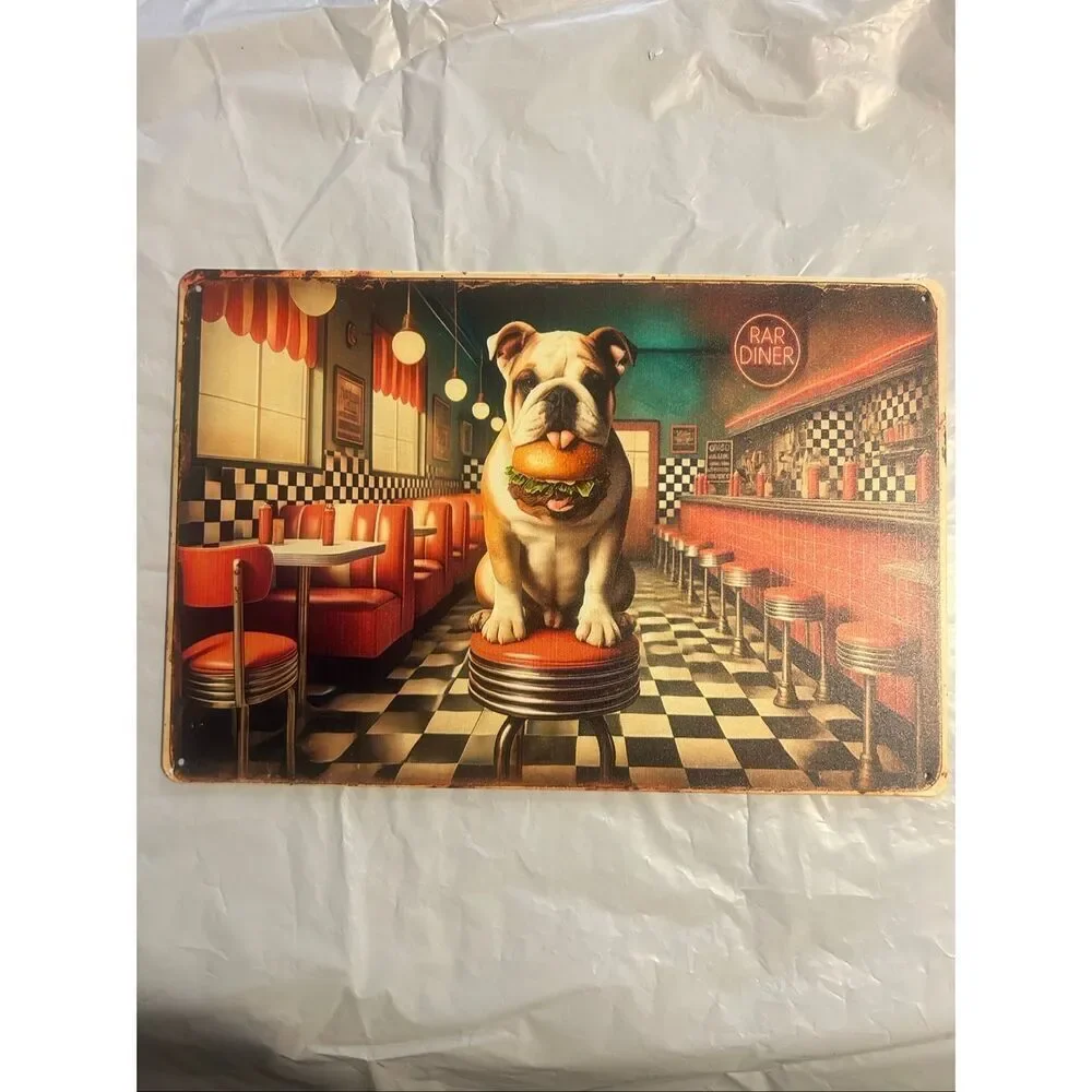 Vintage Style Bulldog Diner Metal Wall Sign 8x12 Retro Burger Decor